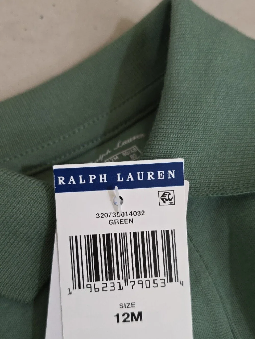 NWT 12M Ralph Lauren Sage Green Polo One-Piece 100% Cotton